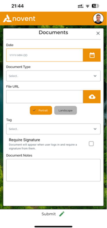 Documents form on mobile