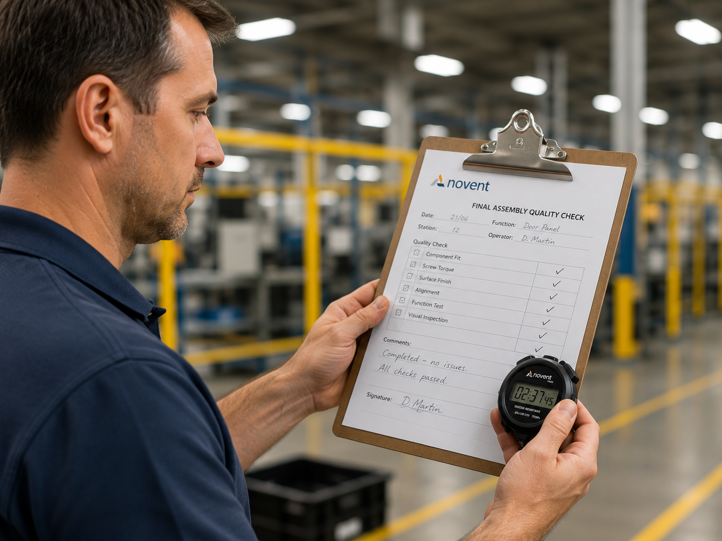 Measure step in factory data workflow: inspections, time studies, disturbances