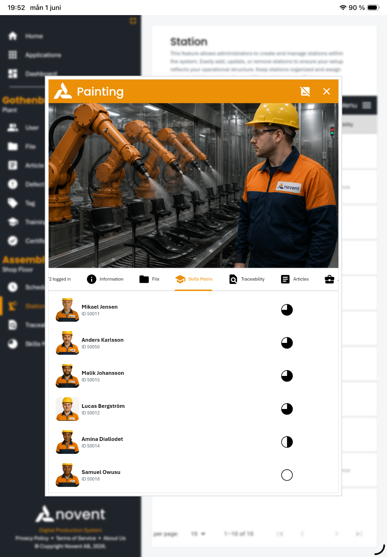 Novent tablet view